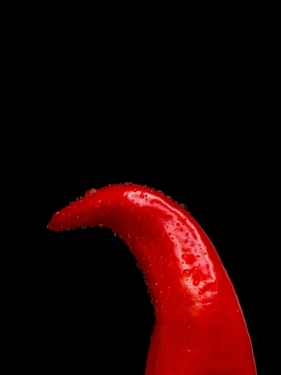 a red colored piece of food on black