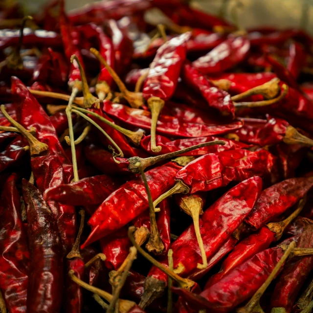 pile of red peppers on display at an outdoor market