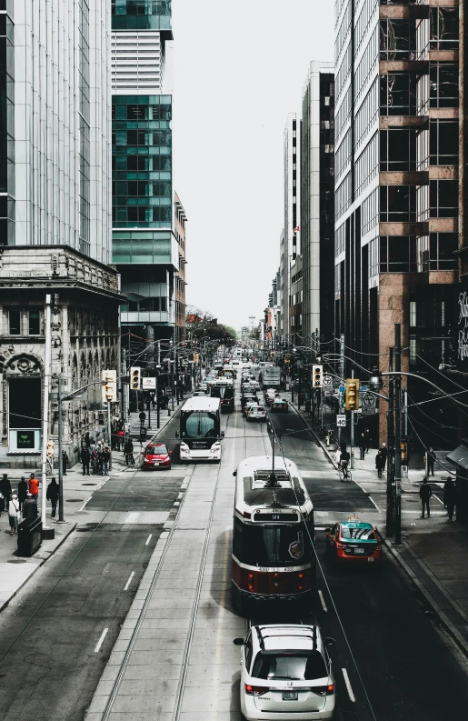 a busy city street has many cars and traffic