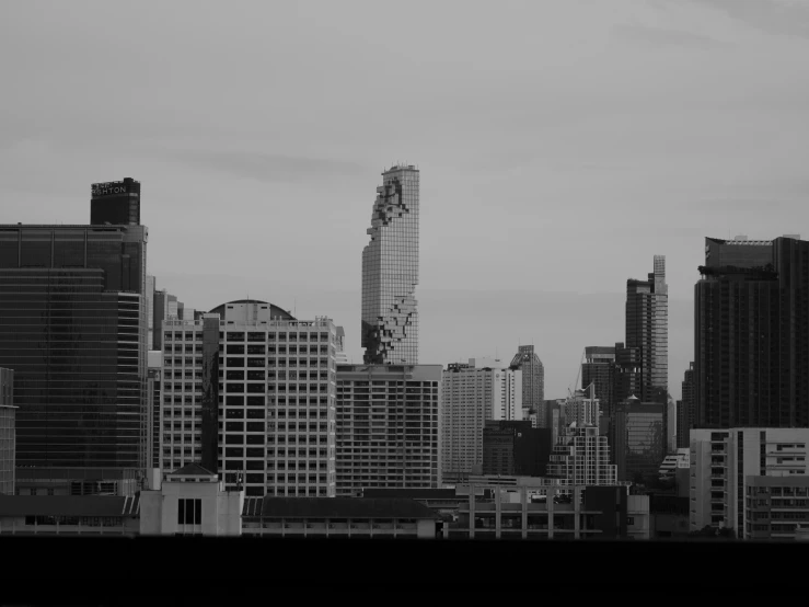 a black and white po of tall buildings