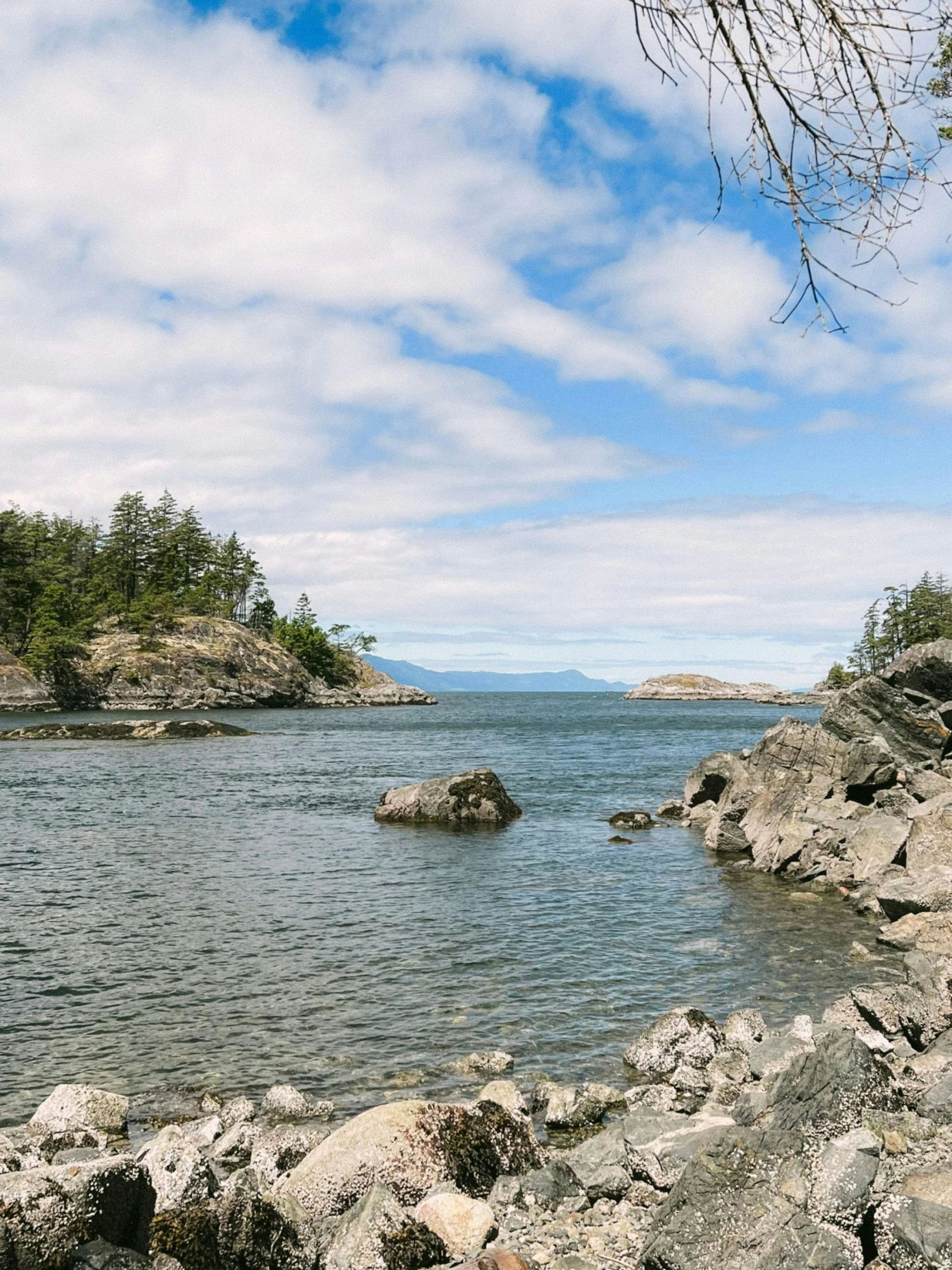 a view of the waters from the shore in a beautiful location