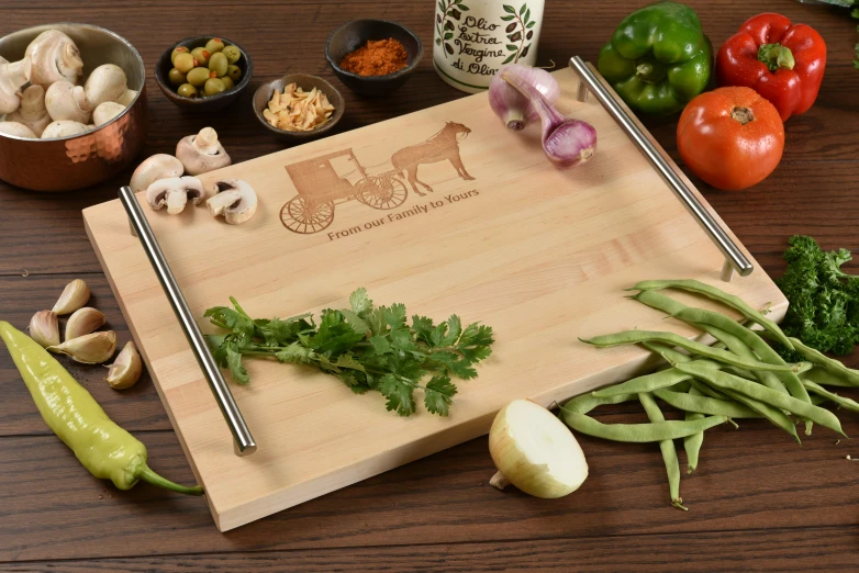 a  board with vegetables and spices