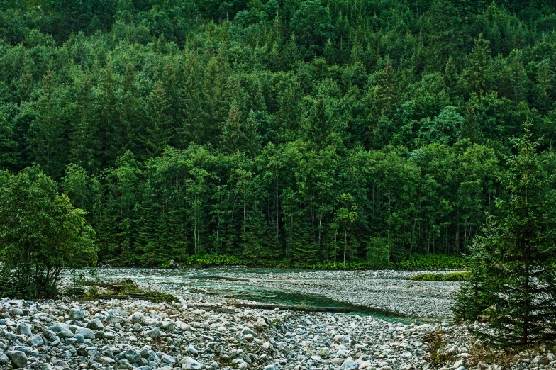 a man is standing in the middle of some rocks