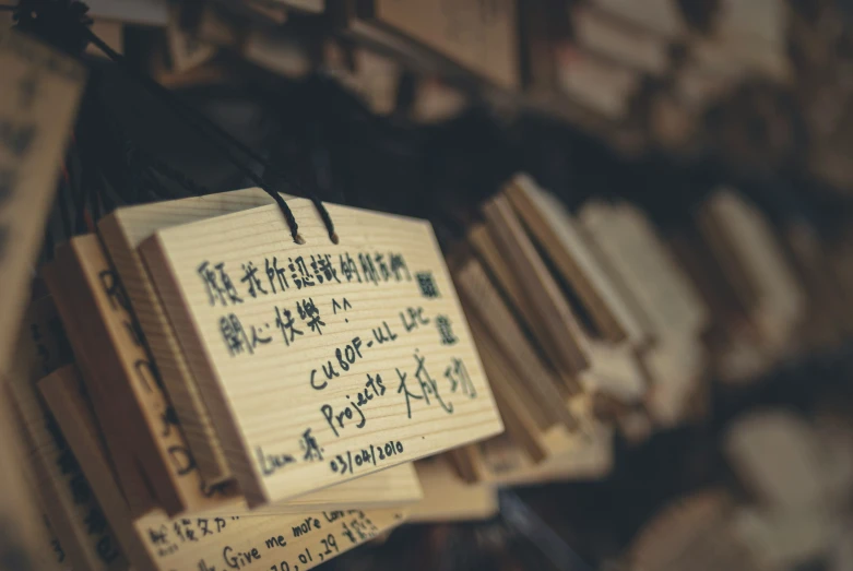 chinese writing on display in a market