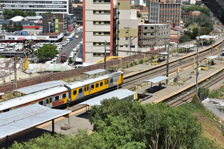 several trains passing by each other on a train track