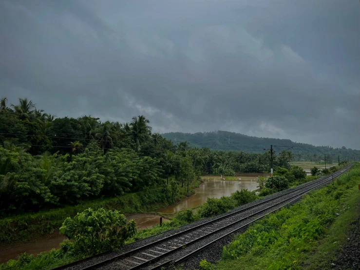 a road next to some train tracks