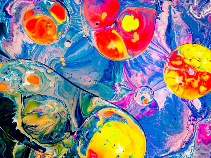 bright, colorful abstract painting with drops of paint