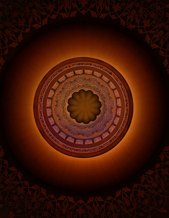 a circular window with an interesting design and a dark background