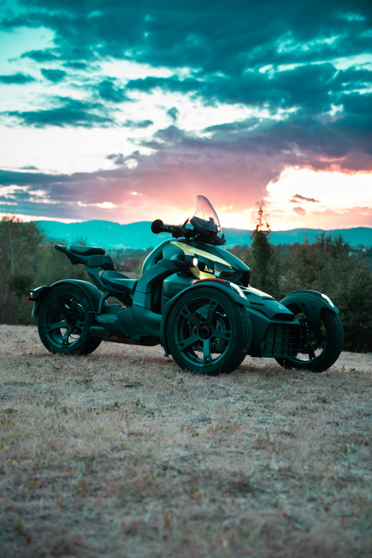 a motorcycle parked on the side of a road