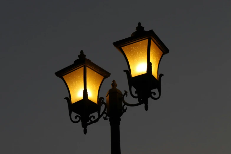 street light that is lit up and in the evening