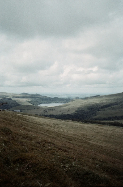 a cloudy day at a farm with sheep grazing on the pasture