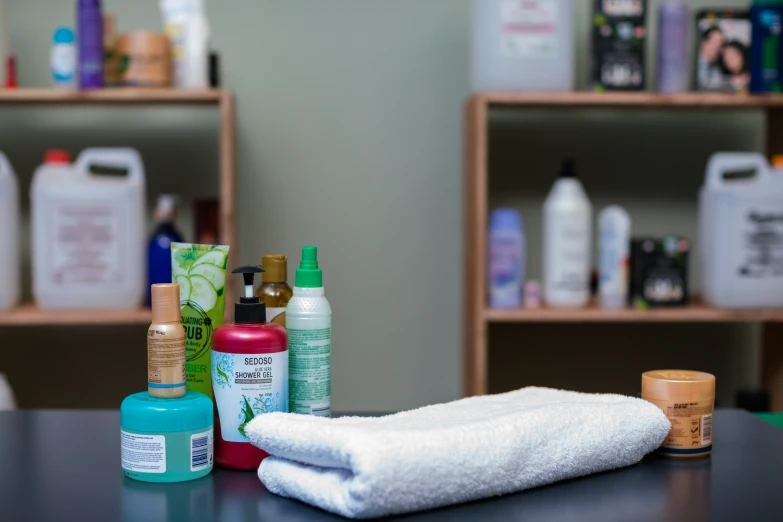 personal care products displayed on a desk top