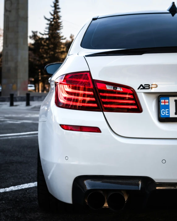 closeup of a car with its tail lights on