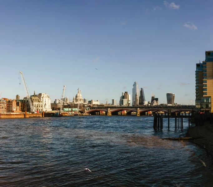 the city skyline is shown in the background, next to water