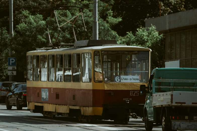 a street car traveling down the street