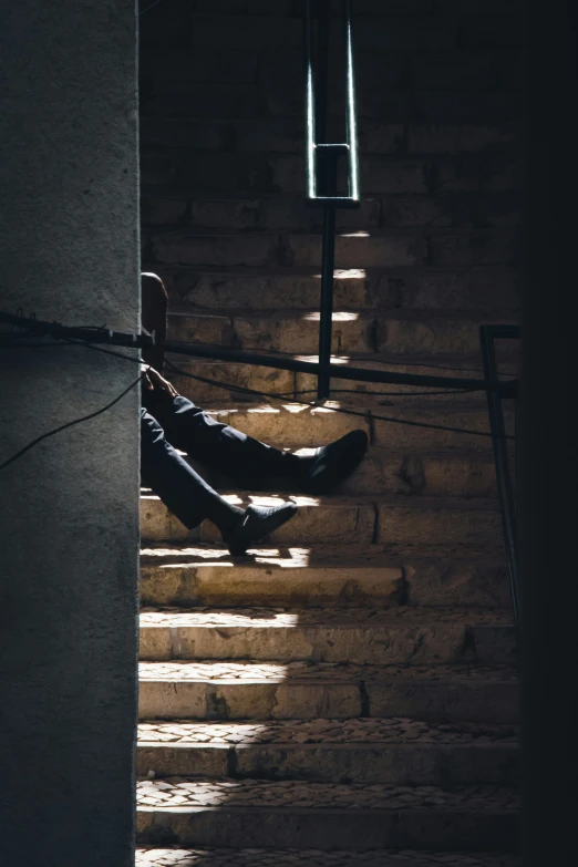 someone's feet up the stairs in a house