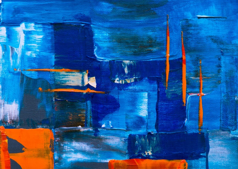 a painting with a blue abstract background