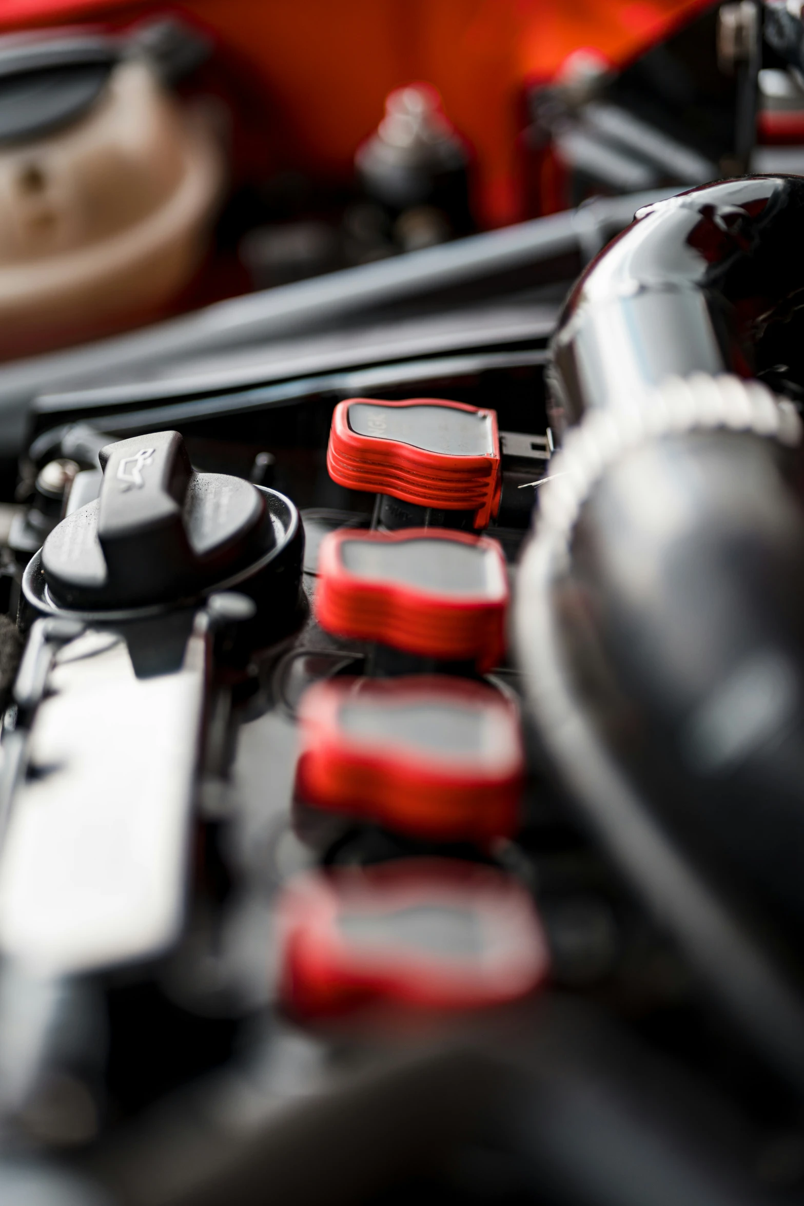 closeup of an engine bay in a car