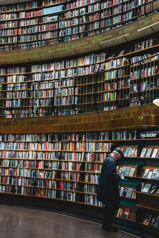 a person looking for a book at a liry