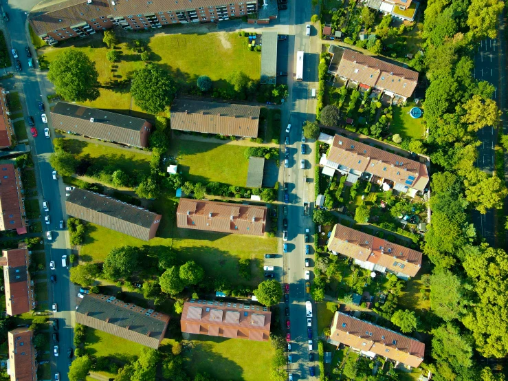 a small aerial po of roofs in a residential neighborhood