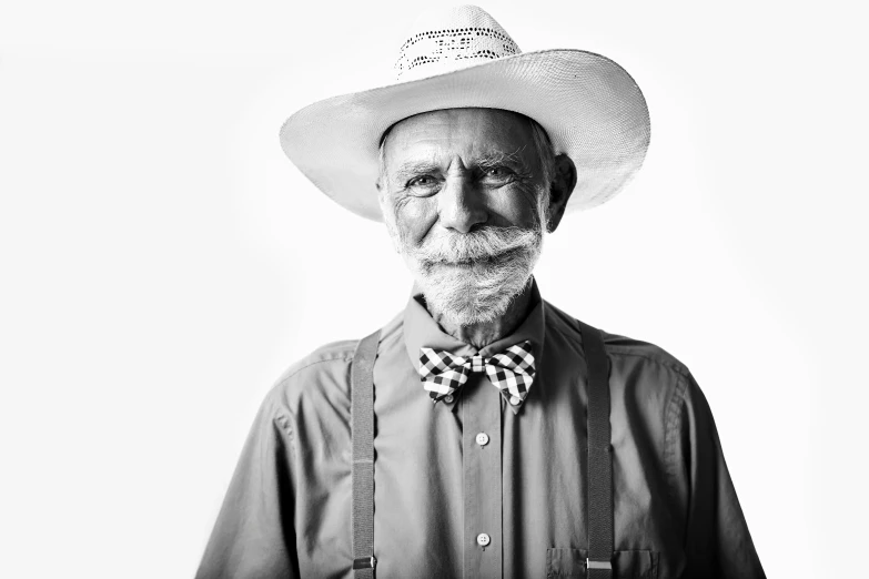 the man in a big cowboy hat is posing for a picture