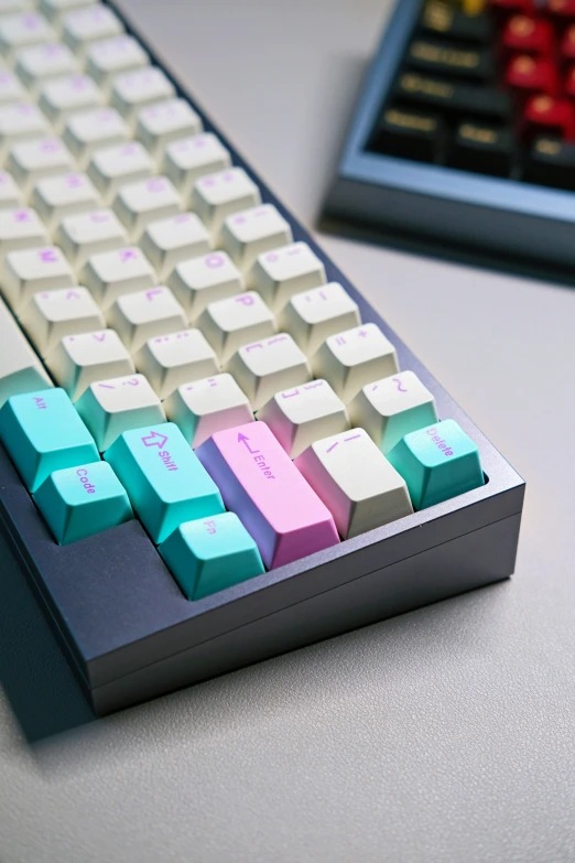 a close up view of a keyboard with a color block