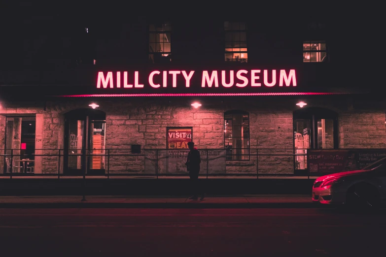 the mill city museum lit up at night
