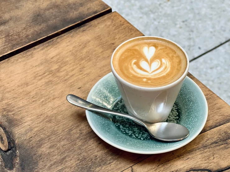 a cup of cappuccino on top of a plate