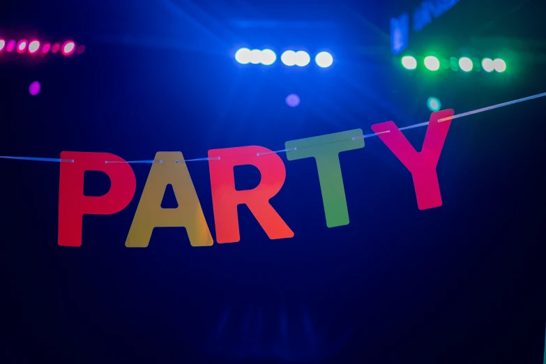 the party logo is attached to a string
