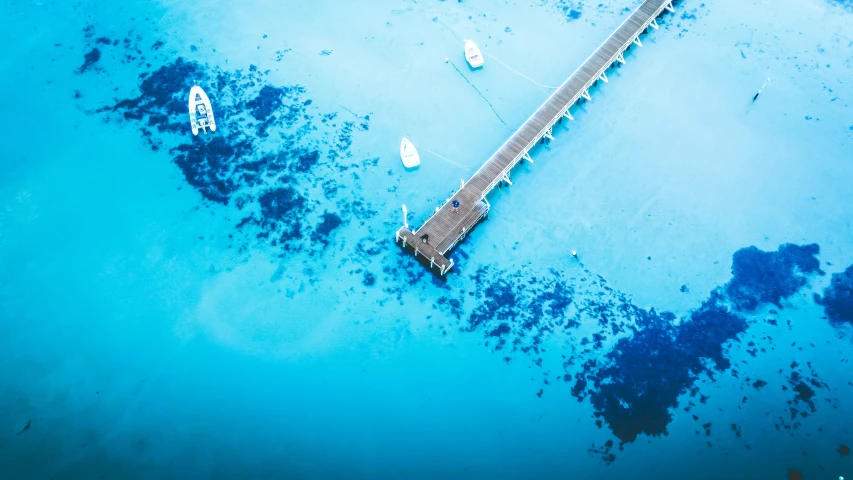 aerial view of a dock on the water