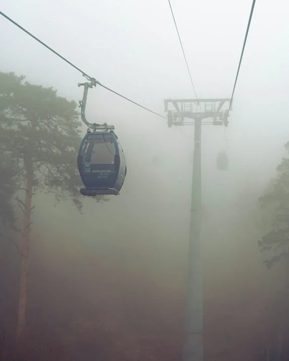 a gondola lift with a skyway above it in the fog