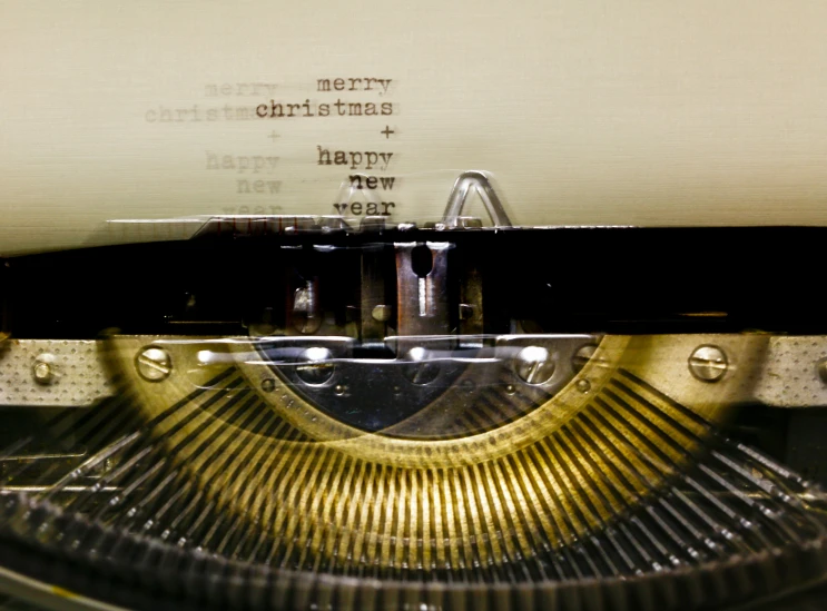 an old fashioned typewriter with a message written on it