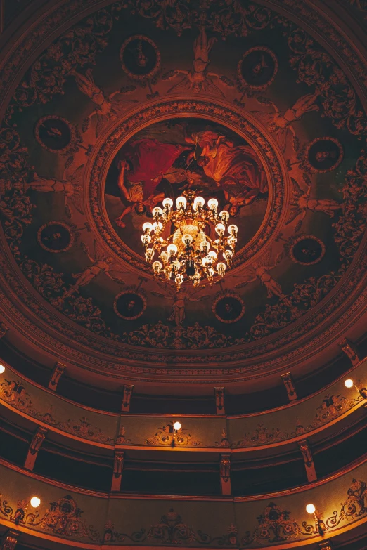 a ceiling with many lights and chandelier