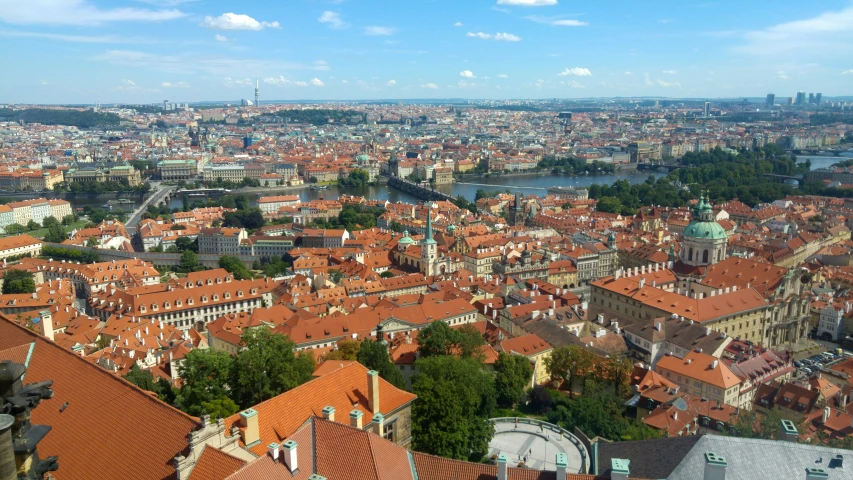 the view over red roofs in paris, france