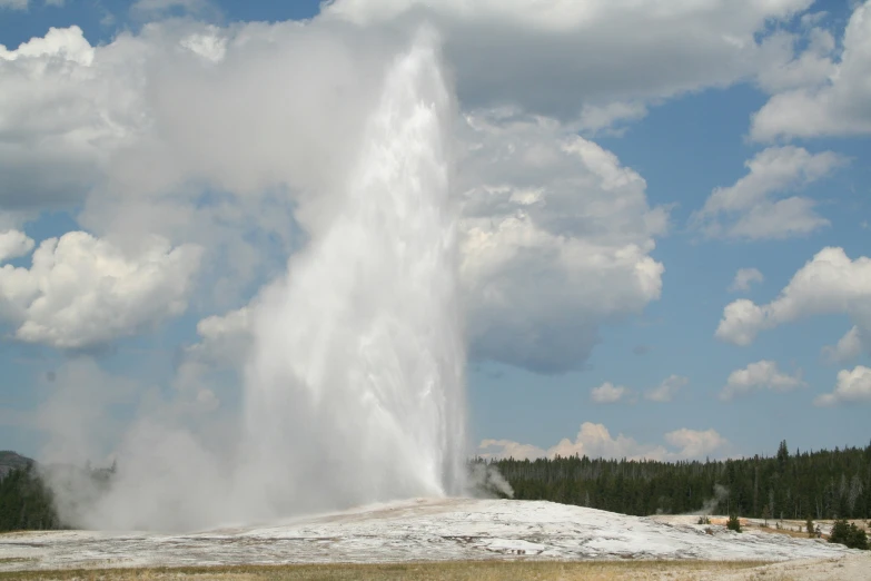 a geyser is spewing water from the ground