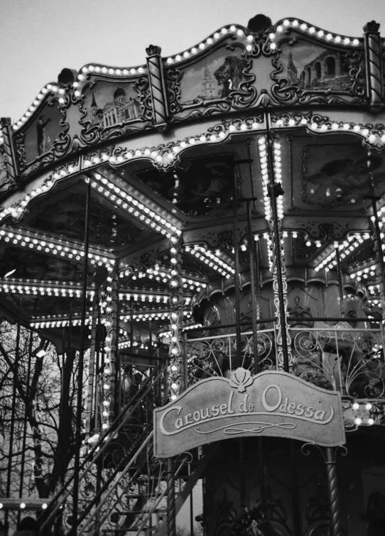 a merry go round in black and white