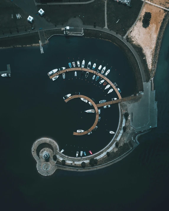 a view from above looking down at some buildings on an island