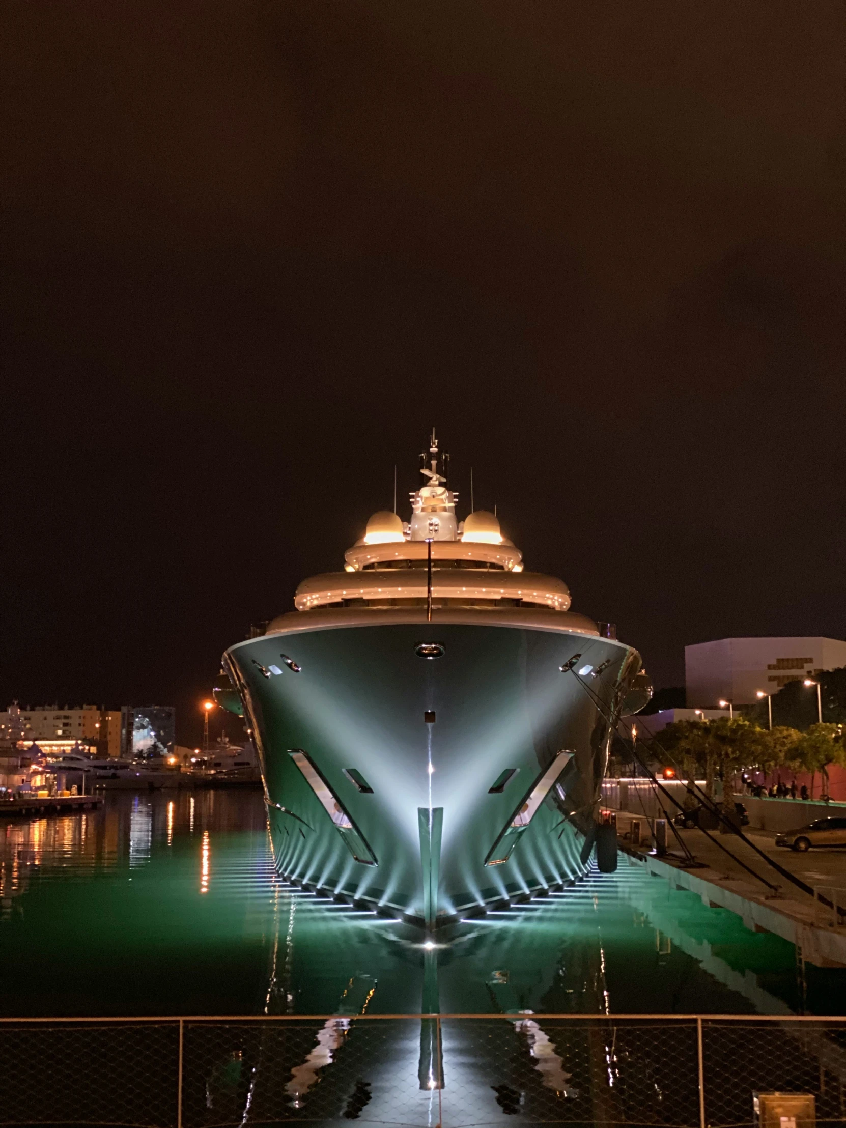 large cruise ship is lit up at night