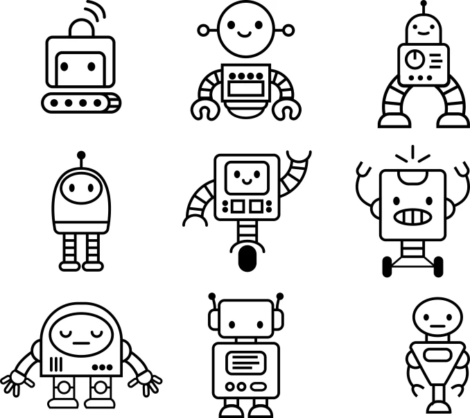 a series of cartoon characters in line art