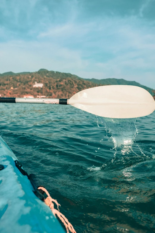 an overhead view from the front of a kayak