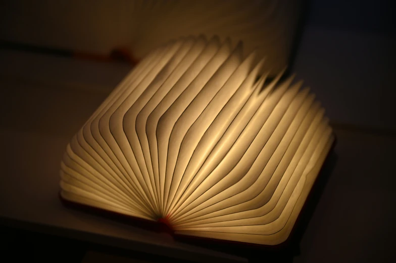 close up of an open book at night