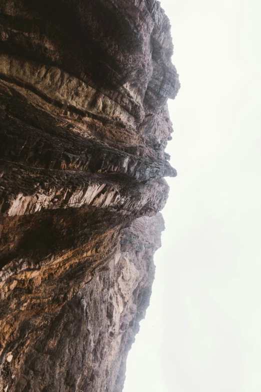 looking up at a rocky cliff in a mountainous landscape