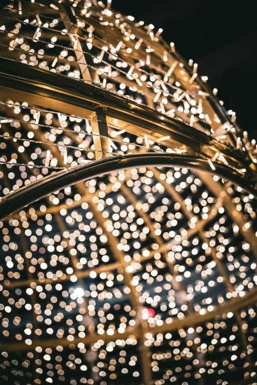 the inside of a christmas tree at night