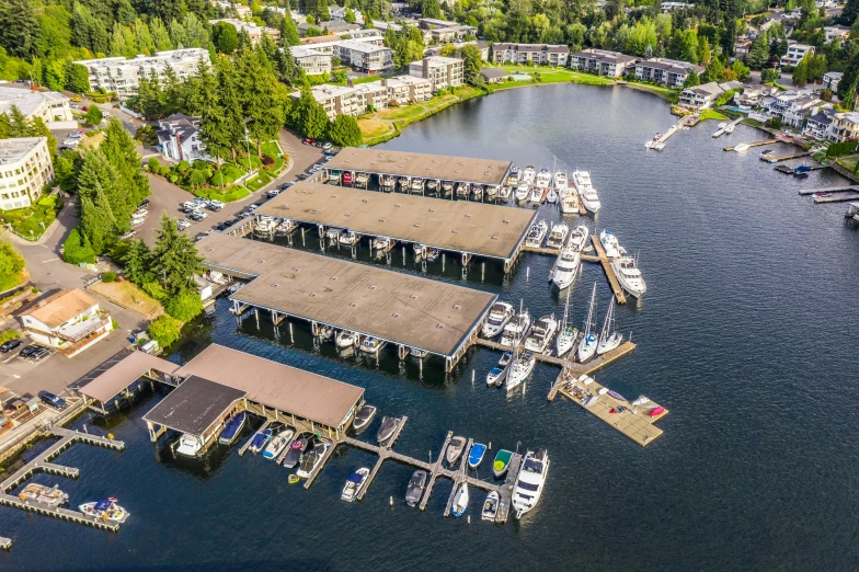 a aerial view of the marina and houses