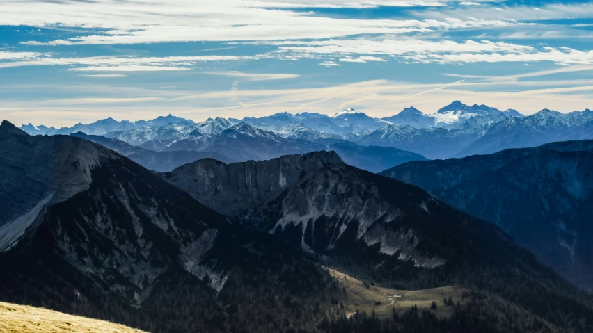 a distant view of the mountains from a high altitude viewpoint