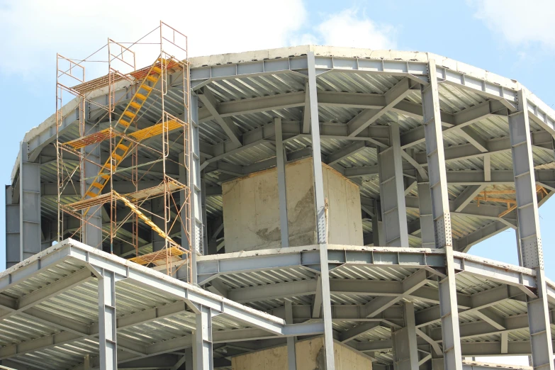 the corner section of a building with some scaffolding