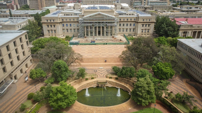 an aerial view of buildings in an urban setting