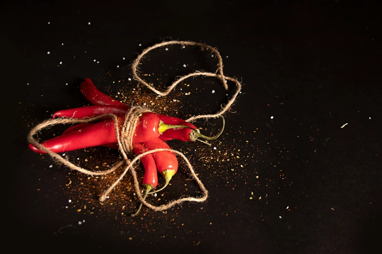 an image of a bunch of red peppers sprinkled with gold flakes