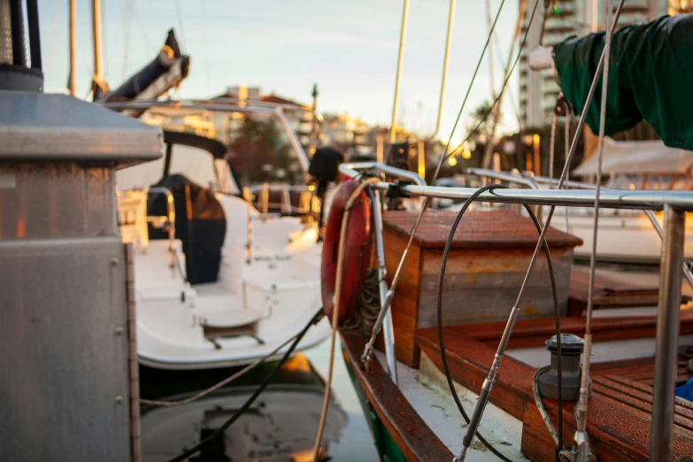 a couple of boats are sitting side by side