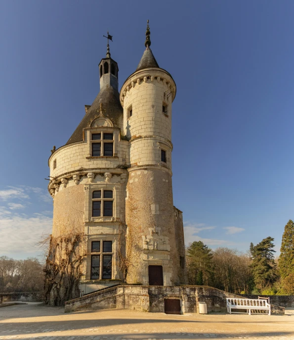 this old castle is next to an empty park